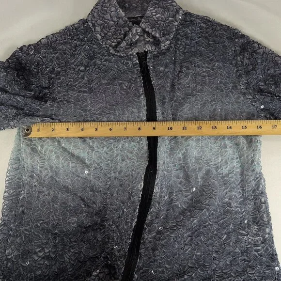 Damee Inc Jacket M Medium Women's Mesh Sequin Blue Gray Collar Sheer 3/4 Sleeve - Picture 9 of 10